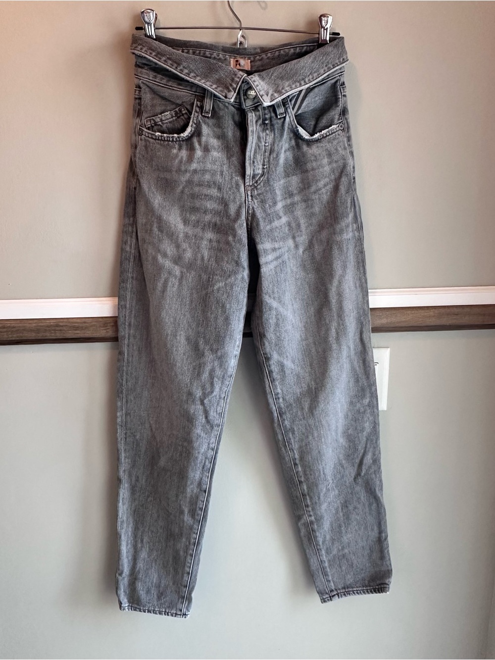 Jean Atelier Flip In Storm Gray Fold-over High Rise Straight Jeans